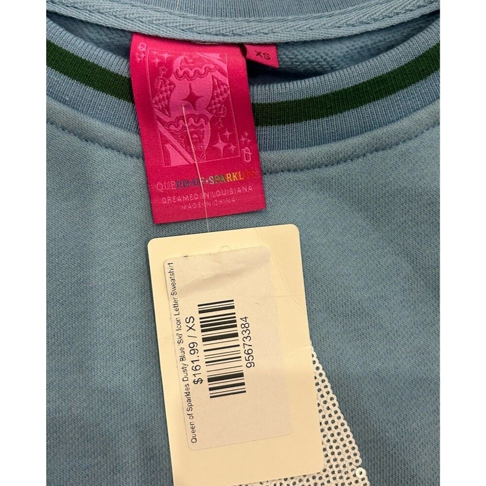 Queen Of Sparkles Blue Ski Icon Letter Sweatshirt XS - Picture 3 of 5